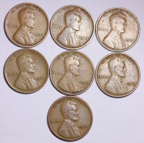 7 Different 1920's Lincoln Wheat Cent Penny “Best Value On eBay” Free Shipping Cover