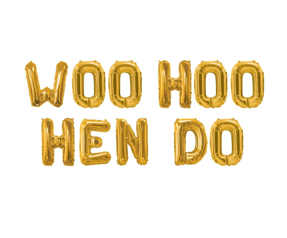 HEN PARTY Balloons 16" WOO HOO HEN DO Gold Foil Letter Party Decorations UK   - Image 1 of 1