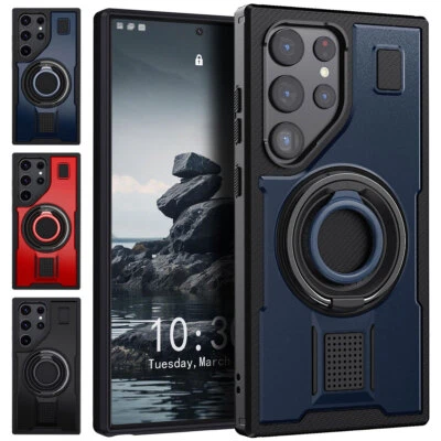 For Samsung Galaxy S23 Ultra Shockproof Double-Ring Kickstand Phone Case Cover