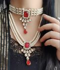 Indian Pearl Gold Necklace Bridal Bollywood Wedding 2 Pc Jewelry Earring Set