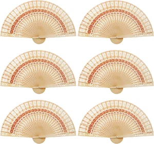 60 Pack Sandalwood Fans Wedding Favors, Hand Held Folding Wooden - Picture 1 of 9