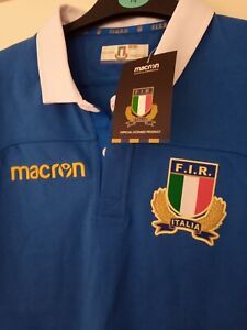 Brandneu mit Etikett Macron italienisch ITALIENISCH Italien Rugby Shirt/Trikot blau Größe large sh/Ärmel 