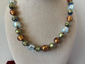 RARE Murano Italy Glass Foiled Beaded 18” Necklace 14K Gold 585 62g NIB - Picture 1 of 8