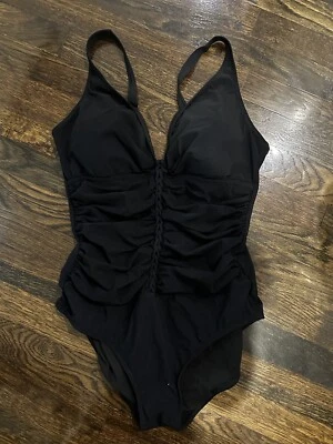 $158 Profile by Gottex Black Waterfall V-Neck One-Piece Swimsuit Womens D Cup - Image 1 of 2