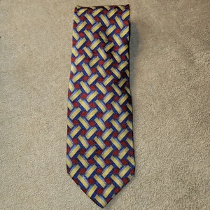Tom James Corporate Image Necktie 100% Imported Silk Red Blue Gold - Picture 1 of 11