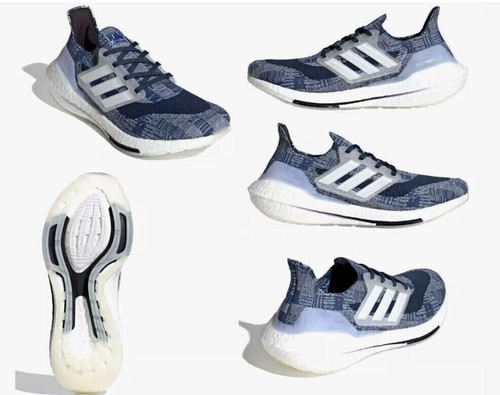 Adidas Ultraboost 21 Primeblue Triple Nero Blu Bianco Scarpe da Corsa Sneaker Uomo
