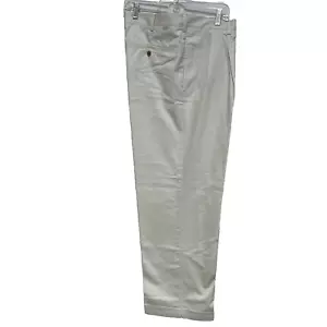 IZOD Mens Pants 36x30 Pleated Cuffed Dress Slacks Ivory Khaki Business Casual - Picture 1 of 8
