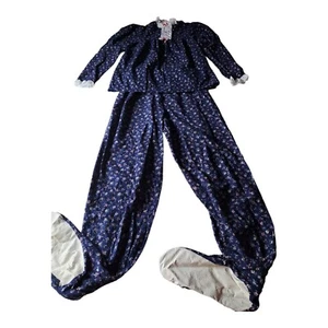 Vintage SELTEN Jennifer Dale blau Blumen Flanell Footie Pyjama 2-teilig Damengröße 11 - Bild 1 von 15