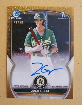 Zack Gelof 2023 1st Bowman Chrome Gold Diamond Refractor AUTO RC #d 37/50  A's - Image 1 of 2