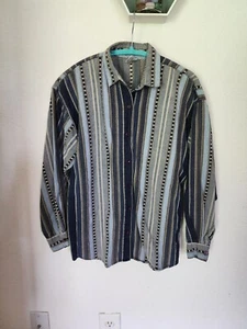 Maggie & Max Mens Gray & Navy Striped Long Sleeve Collared Button Shirt Size S - Picture 1 of 12
