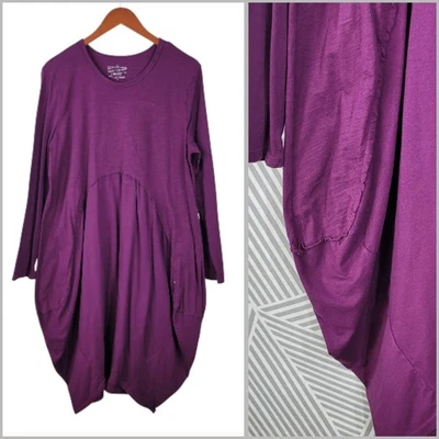 Neon Buddha Shirt Dress Size Large Lagenlook cotton Purple Stretch Bubble hem - image 1 of 4
