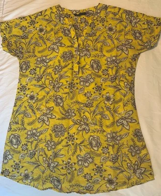M&S Collection Yellow  Floral Print Linen Mix Short Sleeve Size Medium - Image 1 of 4