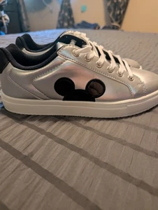 Disney Mickey Friends Ladies 10 Character Sneakers Womens-Silver & Black - Picture 1 of 5
