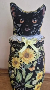 Katzenpuppe, Kätzchen, HANDARBEIT, Herbst, Sonnenblumen, schwarze Katze, Schmetterling - Bild 1 von 2