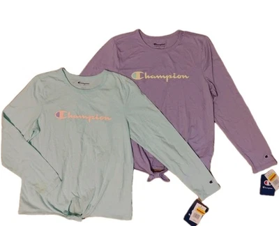 Lote de 2 Prendas para el torso de manga larga púrpura y verde azulado Champion talla (L) 10/12 para niñas Foto 1 de 4