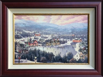 Thomas Kinkade Puesta de sol en el lago de copos de nieve 18x27 G/P óleo sobre lienzo Foto 1 de 4