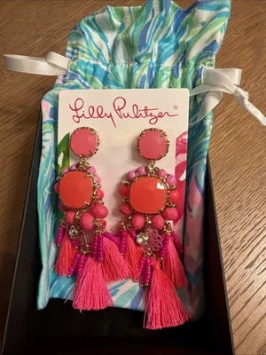 PENDIENTES LILLY PULITZER JUNTO AL AGUA NUEVOS CON ETIQUETAS *CORAL KITSCH* CUENTAS Y BORLAS AGOTADOS Foto 1 de 3