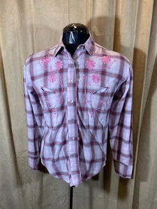 Womens Rockmount Western Blouse M Pink Floral L/S Cot Smiley Pockets Rockabilly - Picture 1 of 6