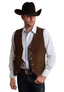 Men's Suede Leather Vest Vintage Cowboy Style Sleeveless Jacket Slim Fit Wedd... - Bild 1 von 5