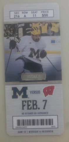 2019 - 2020 Michigan Wolverines vs Wisconsin Badgers Hockey Plastic Ticket Stub Cover
