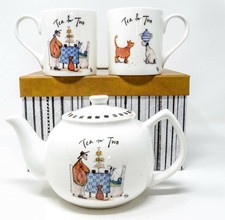 Sam Toft Tea for Two Collectable Teapot & 2 x Fine Bone China Mug Set Gift Box
