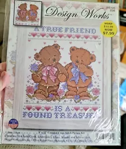 Design Works A True Friend Counted Cross Stitch Kit 2338 Teddy Bear Joan Elliott - Picture 1 of 7