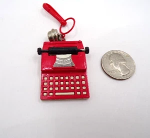 Vintage 1980s Plastic Bell Charm Red Typewriter with Number and Letters on Keys - Picture 1 of 5