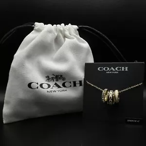 Coach Monogram Black Enamel Gold Ring Charm Necklace | Giftable, New | Packaging - Picture 1 of 3