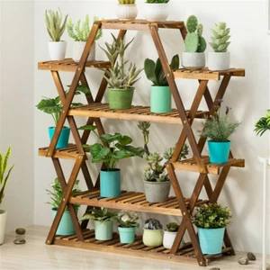 8 Tier Tall Large Capacity Wood Plant Stand Steady Flower Shelves for Patio Porc - Picture 1 of 13
