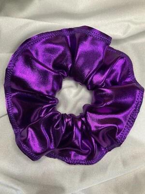 SCRUNCHIE HAIR TIE METALLIC PURPLE SPANDEX LARGE VIOLET HANDMADE FREE SHIPPING - Image 1 of 2