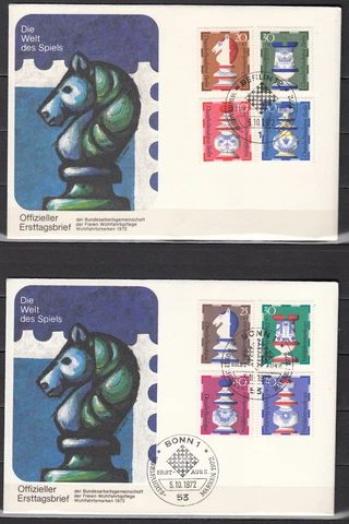 Germany & Berlin 1972 - 2 FDC - chess figures - semi-postals, full sets (m14) Cover