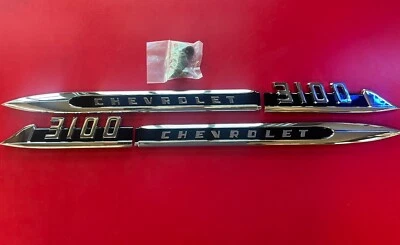 1956 Chevy Truck 3100 боковые эмблемы крыла, черные и хромированные, с оборудованием, пара - Изображение 1 из 4