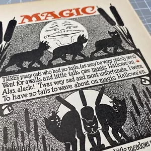Drei Muschi Katzen hatten keine Schwänze Magie Halloween Vintage skurrile Buchillustration - Bild 1 von 15