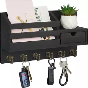 Key and Mail Holder for Wall, Mail Organizer Wall Mount with 6 Hooks and Storage - Picture 1 of 7
