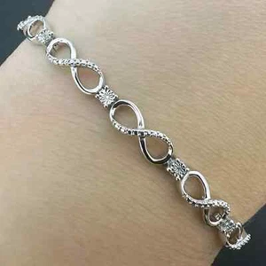 3CT Simulated Diamond 7.25" Women Infinity Tennis Bracelet 14K White Gold Plated - Picture 1 of 5