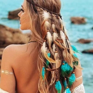 Tassel Feather Headband Adjustable Rainbow Indian Headband Festive - Picture 1 of 16