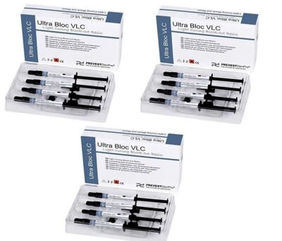 PREVEST 3 Kits of Dental ULTRA BLOC VLC Light Cure Block Out Resin Cement 4 x 2gm Pack