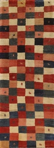 Excellent Vintage Gabbeh Tribal Checked Runner Rug 3'x9' Wool Handmade Carpet - Picture 1 of 12