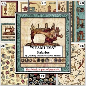 QT D MORRIS "SEAMLESS" SEWING THEME NOTIONS FABRICS (SELECTION) - Picture 1 of 8