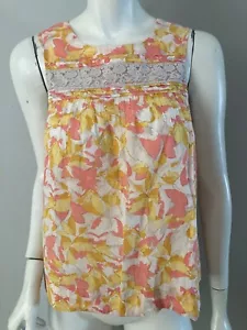Anthropologie Meadow Rue Windswept Pink and Yellow Leaf Print Top-14 - Picture 1 of 4