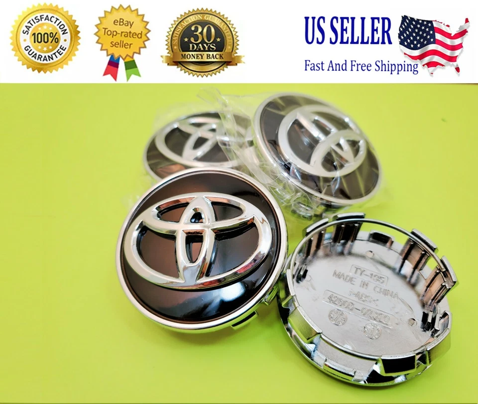 4x TOYOTA 62mm Black Wheel Center Caps, Camry Avalon RAV4 C-HR PriusVS Corolla Foto 1 de 4