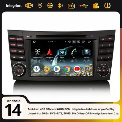 8-Kern Android 14 DAB+ Autoradio Navi 64GB DVD Mercedes G/CLS/E-Klasse W211 W219 - Bild 1 von 4
