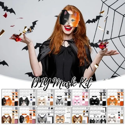 6pcs Halloween Mask Kit Paper Blank Masks Half Face Hand-painted Cat Mask DIY - Image 1 of 4