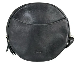 Borsa a tracolla S-ZONE Circle in pelle nera rotonda leggera destress tracolla regolabile - Foto 1 di 18