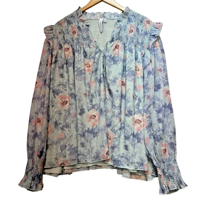 Blusa campesina de manga larga Grace+Karma para mujer talla 2X azul floral cottagecore Foto 1 de 4