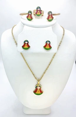 不锈钢娃娃 V 玛丽珠宝套装儿童礼品项链耳环手镯戒指 — 第 1/4 张图片