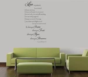 LOVE IS PATIENT LOVE IS KIND RELIGIOUS VINYL WALL DECAL HOME STICKER LETTERING - Picture 1 of 2