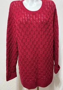 Suéter túnica larga Jeanne Pierre para mujer rojo borgoña tejido pescador XXL 2X algodón - Imagen 1 de 5