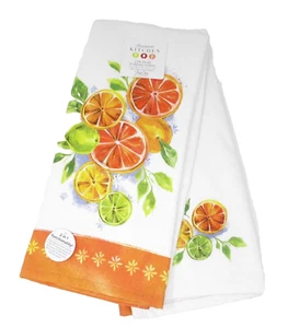 Kitchen Towels Set of 2 dish hand Fruit Slices lemons limes oranges on white - Picture 1 of 3