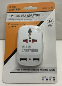 Miami Carry On 3 Prong USA Adaptor Power or Charge - 2 USB Ports - Picture 1 of 1